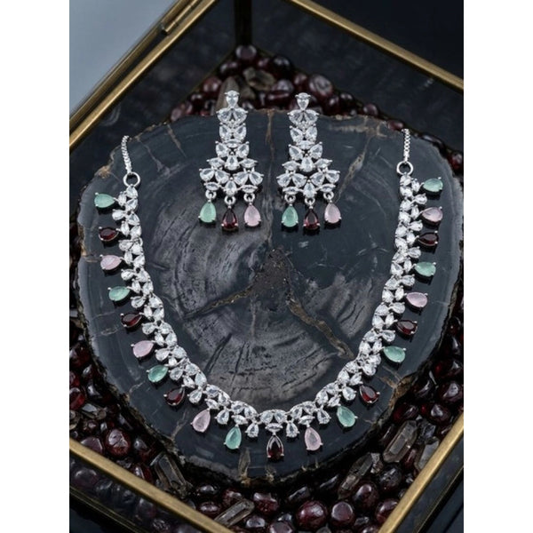 Women's Brass Silver Plated Necklace set (Multicolor)
