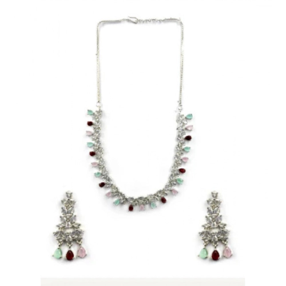 Women's Brass Silver Plated Necklace set (Multicolor)