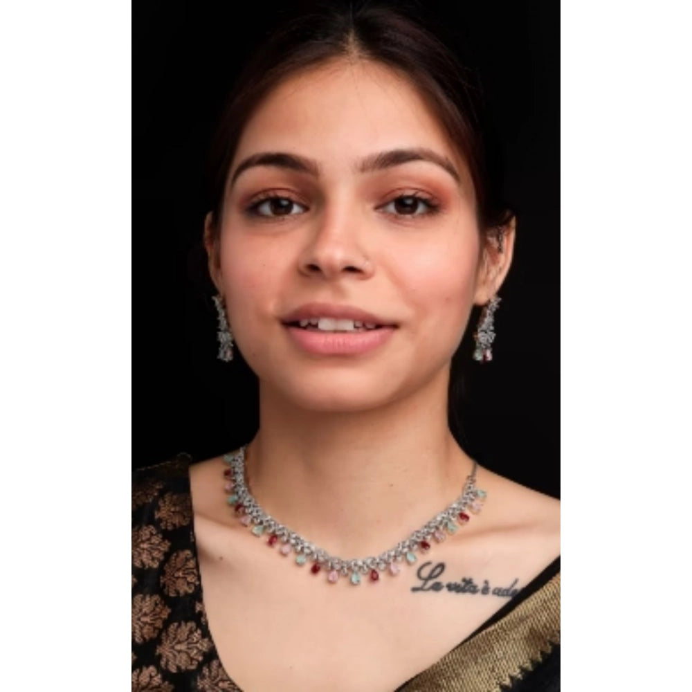 Women's Brass Silver Plated Necklace set (Multicolor)