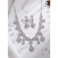 Women's Brass Silver Plated Necklace set (Pink)