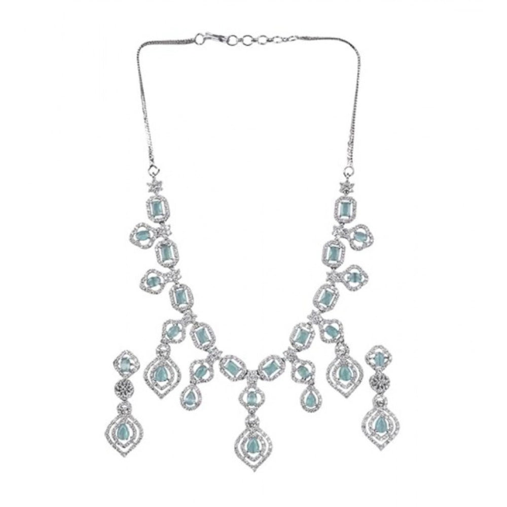Women's Brass Silver Plated Necklace set (Turquoise)