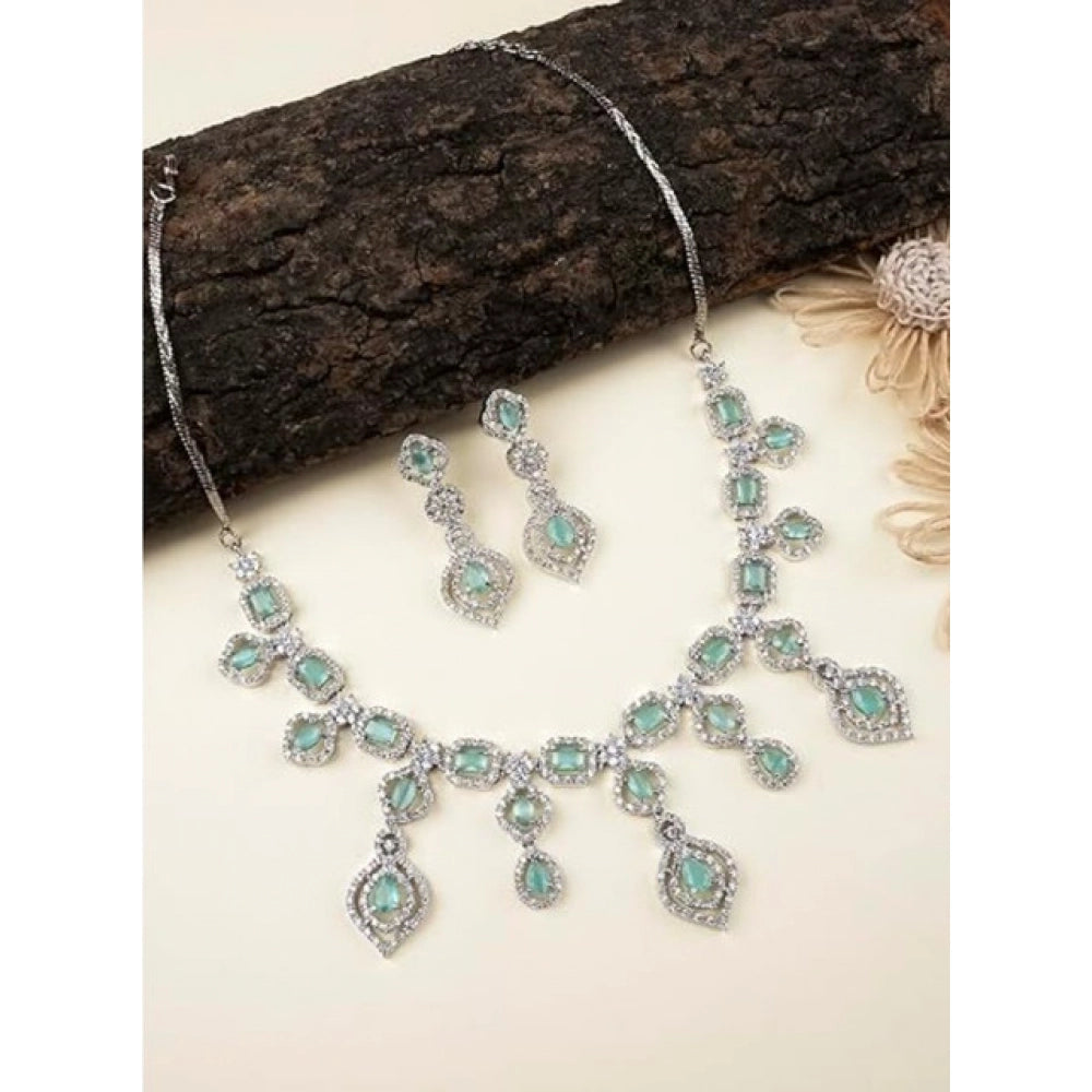 Women's Brass Silver Plated Necklace set (Turquoise)