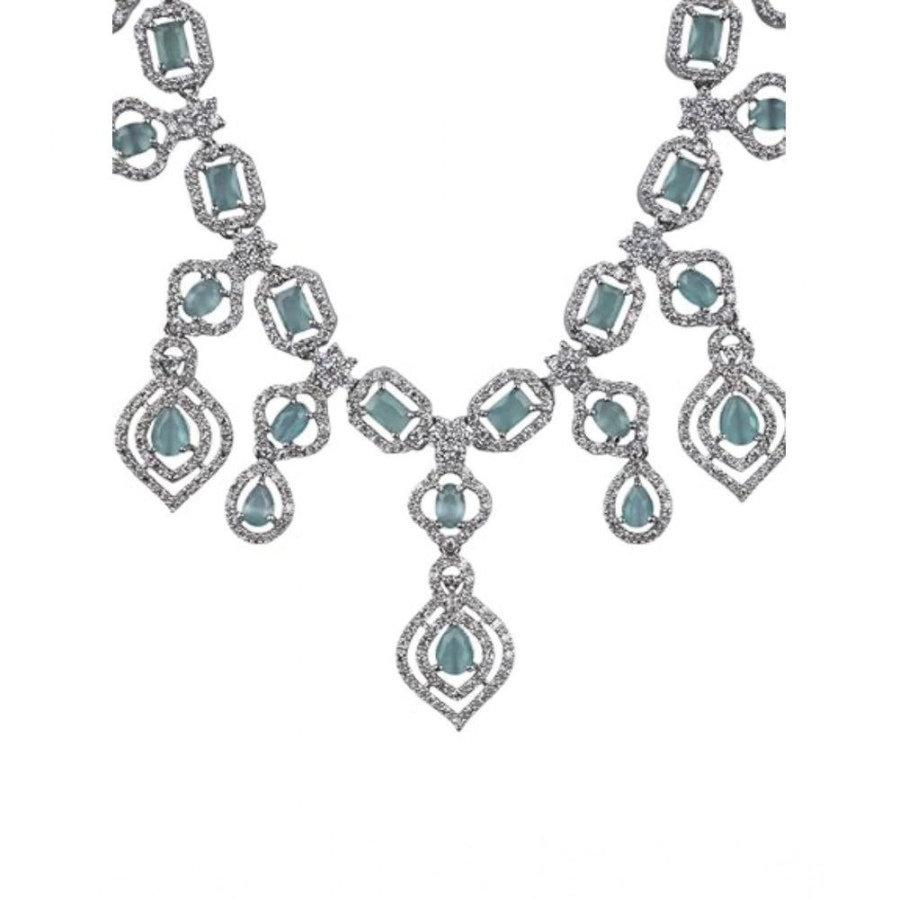 Women's Brass Silver Plated Necklace set (Turquoise)