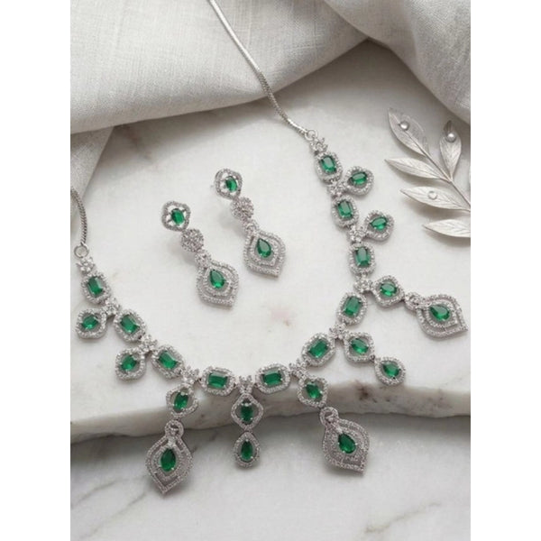 Women's Brass Silver Plated Necklace set (Green)