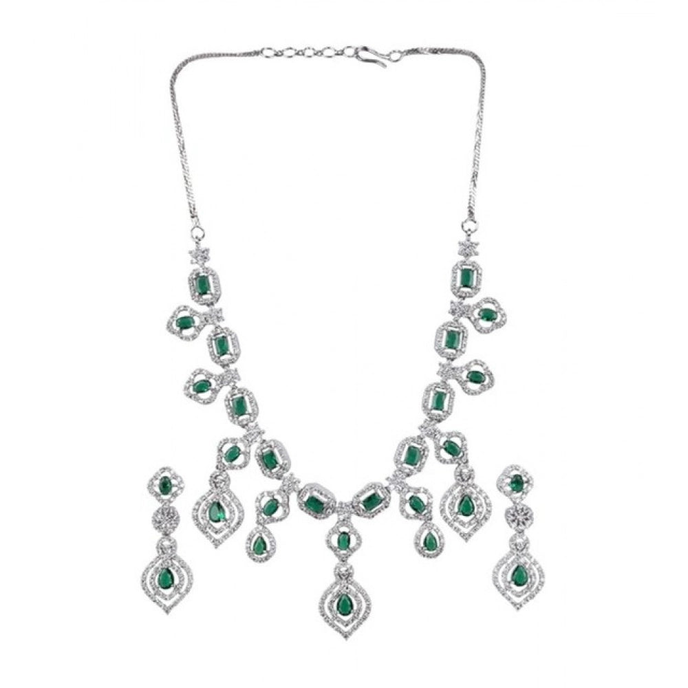 Women's Brass Silver Plated Necklace set (Green)