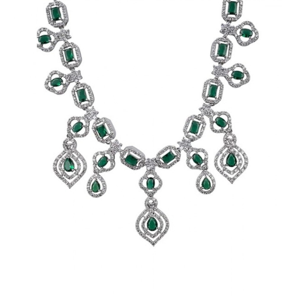 Women's Brass Silver Plated Necklace set (Green)