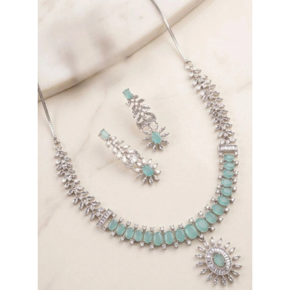Women's Brass Silver Plated Necklace set (Turquoise)