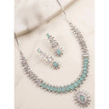Women's Brass Silver Plated Necklace set (Turquoise)