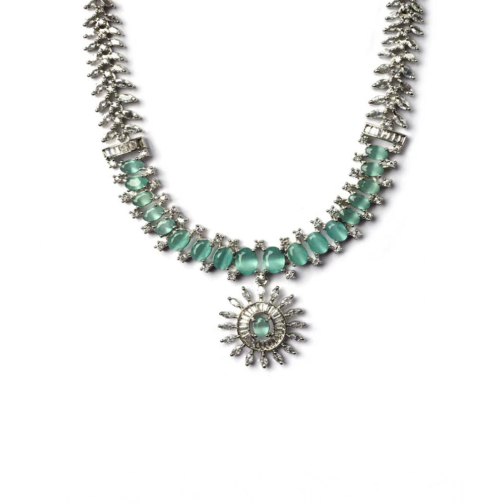 Women's Brass Silver Plated Necklace set (Turquoise)