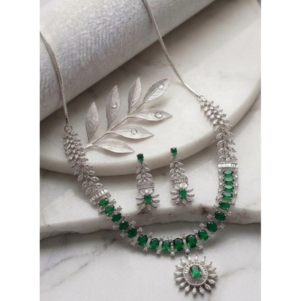 Women's Brass Silver Plated Necklace set (Green)
