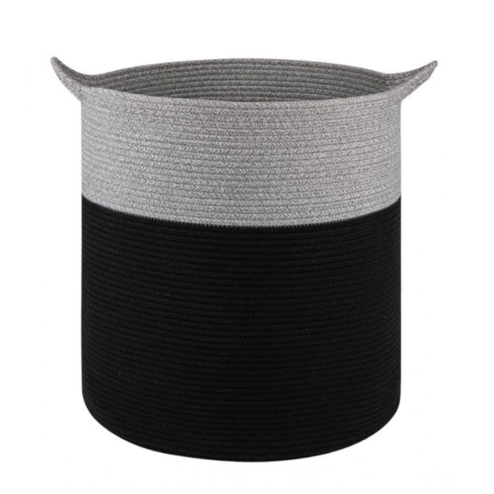 Cotton 12x14 Inch-1 Pcs Storage Basket For Clothes With Out Lid (Gray-Black)
