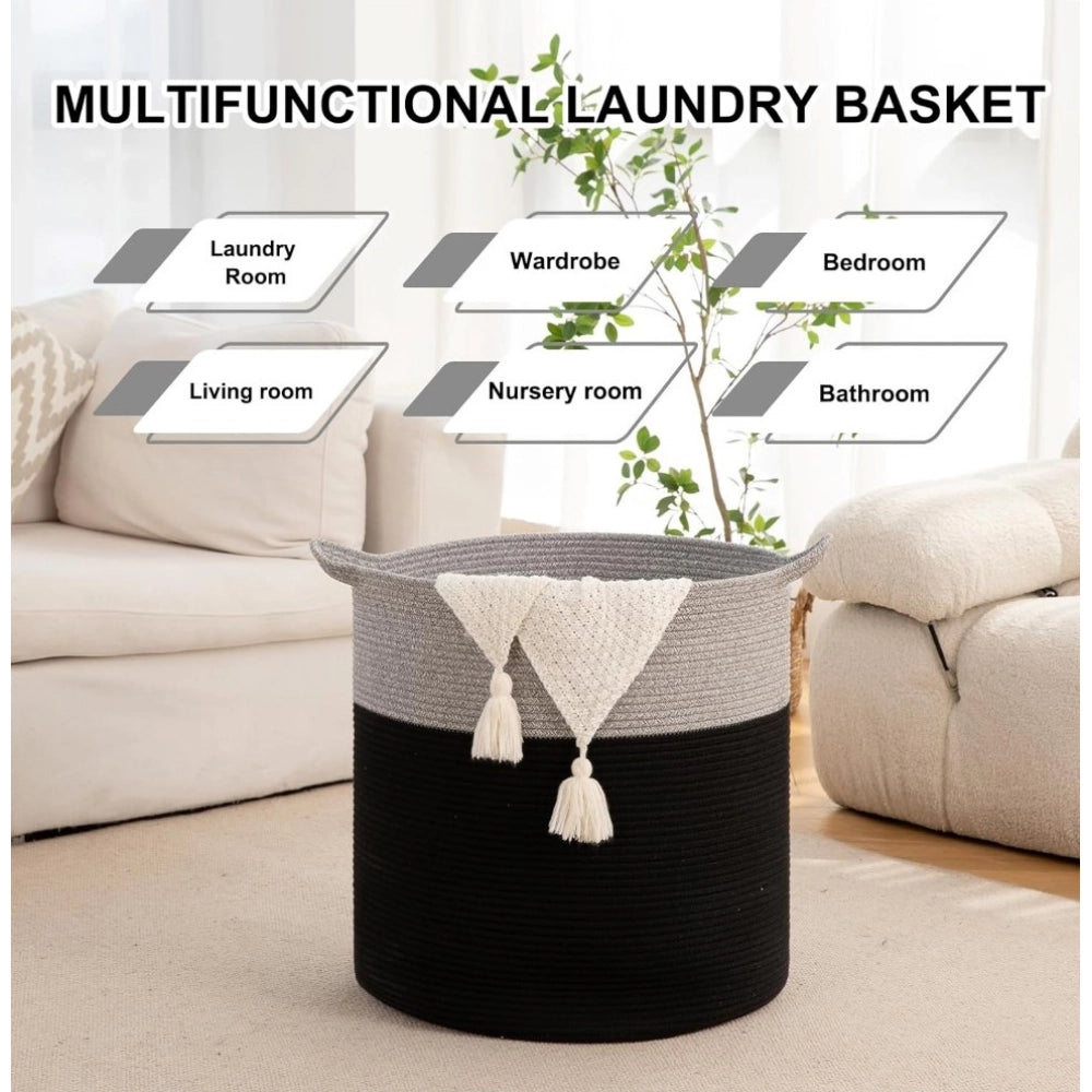 Cotton 12x14 Inch-1 Pcs Storage Basket For Clothes With Out Lid (Gray-Black)