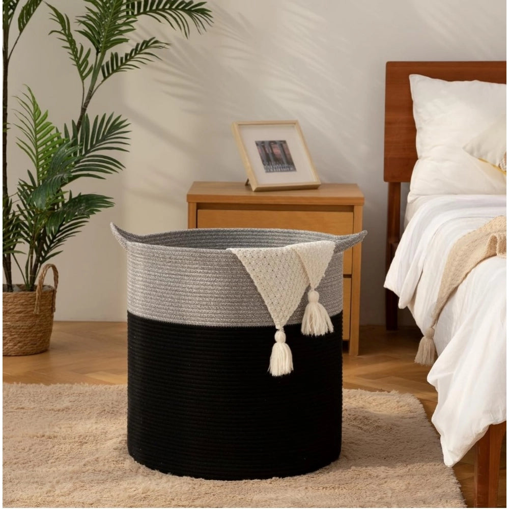 Cotton 12x14 Inch-1 Pcs Storage Basket For Clothes With Out Lid (Gray-Black)