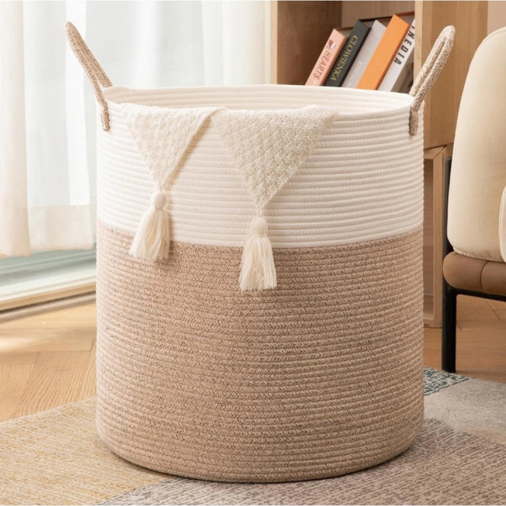 Cotton 12x14 Inch-Kidi-Handle Storage Basket For Clothes With Out Lid (Kidi-White)