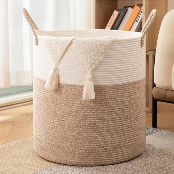 Cotton 12x14 Inch-Kidi-Handle Storage Basket For Clothes With Out Lid (Kidi-White)