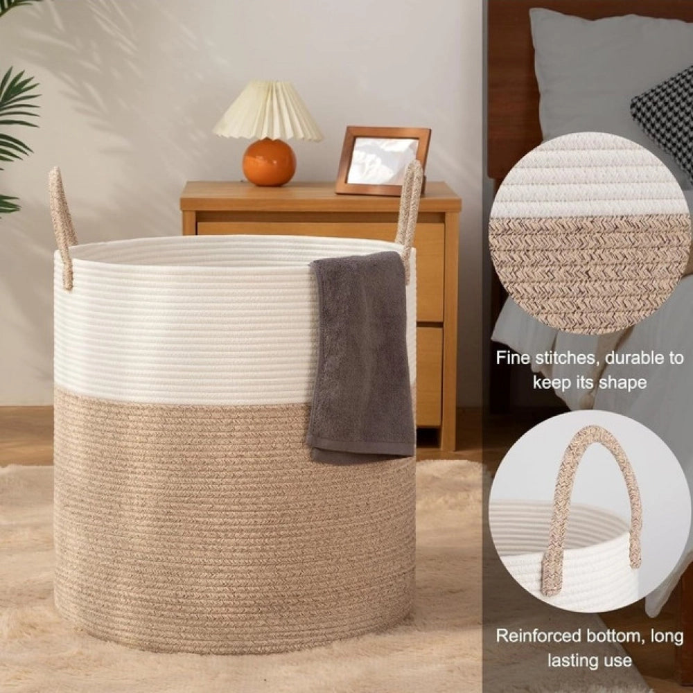 Cotton 12x14 Inch-Kidi-Handle Storage Basket For Clothes With Out Lid (Kidi-White)