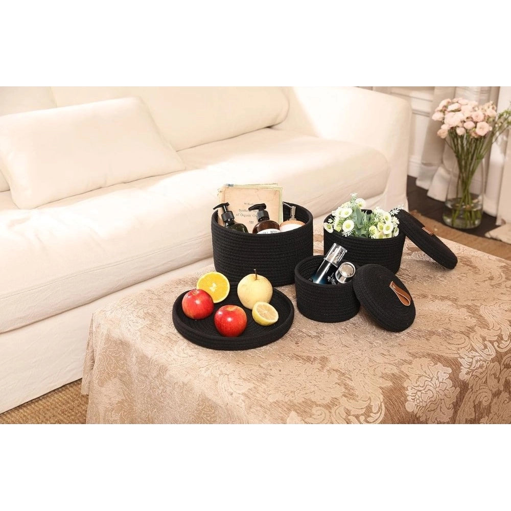 Cotton 3 Pcs Set Roti Box Storage Basket With Lid (Black)
