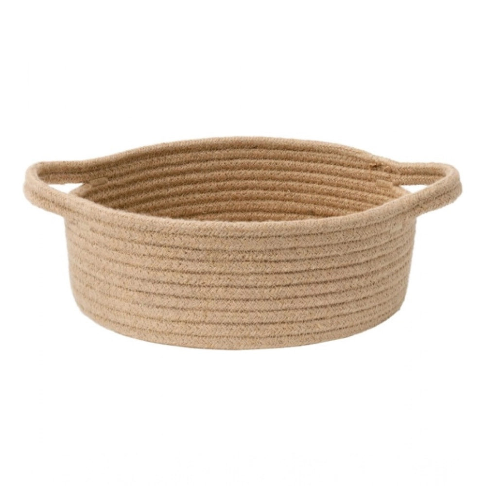 Cotton 8x3 Inch Round Bedside Organizer With Out Lid (Beige)
