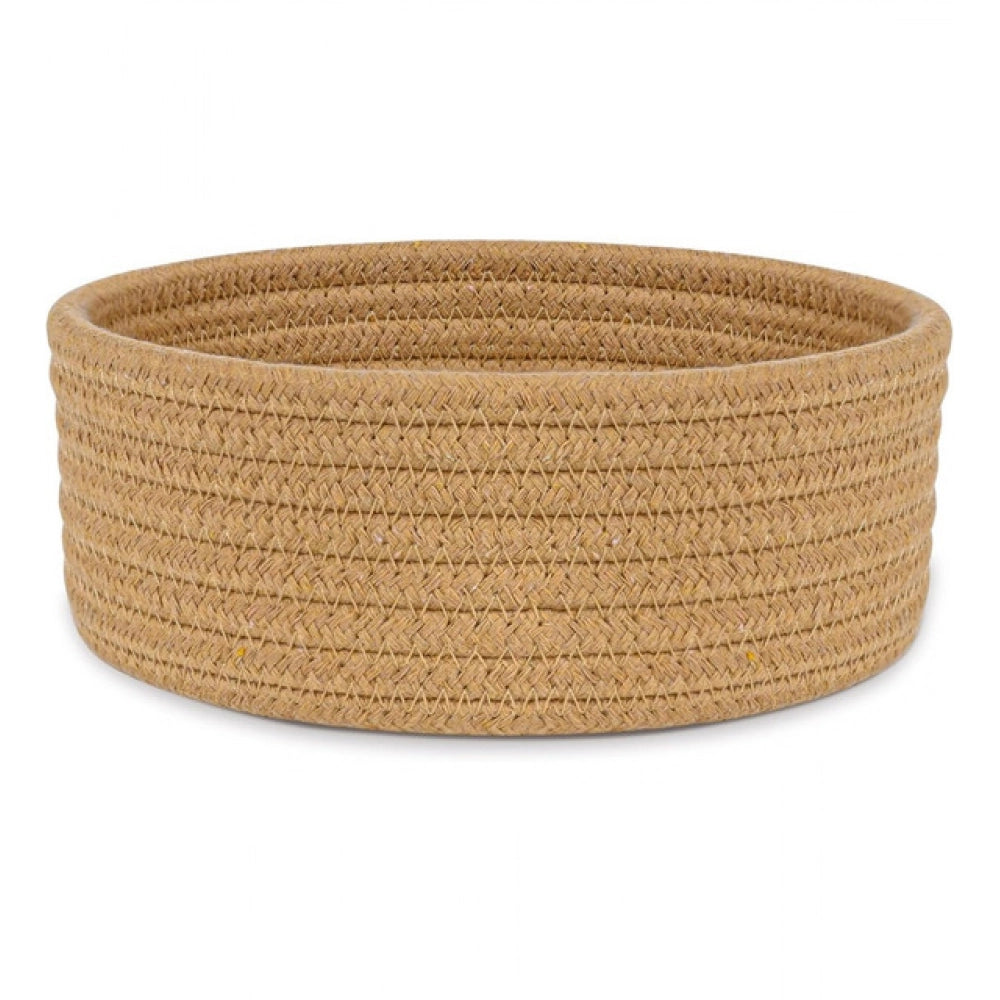 Cotton 8x3 Inch Round 1 Pcs Bedside Organizer With Out Lid (Beige)