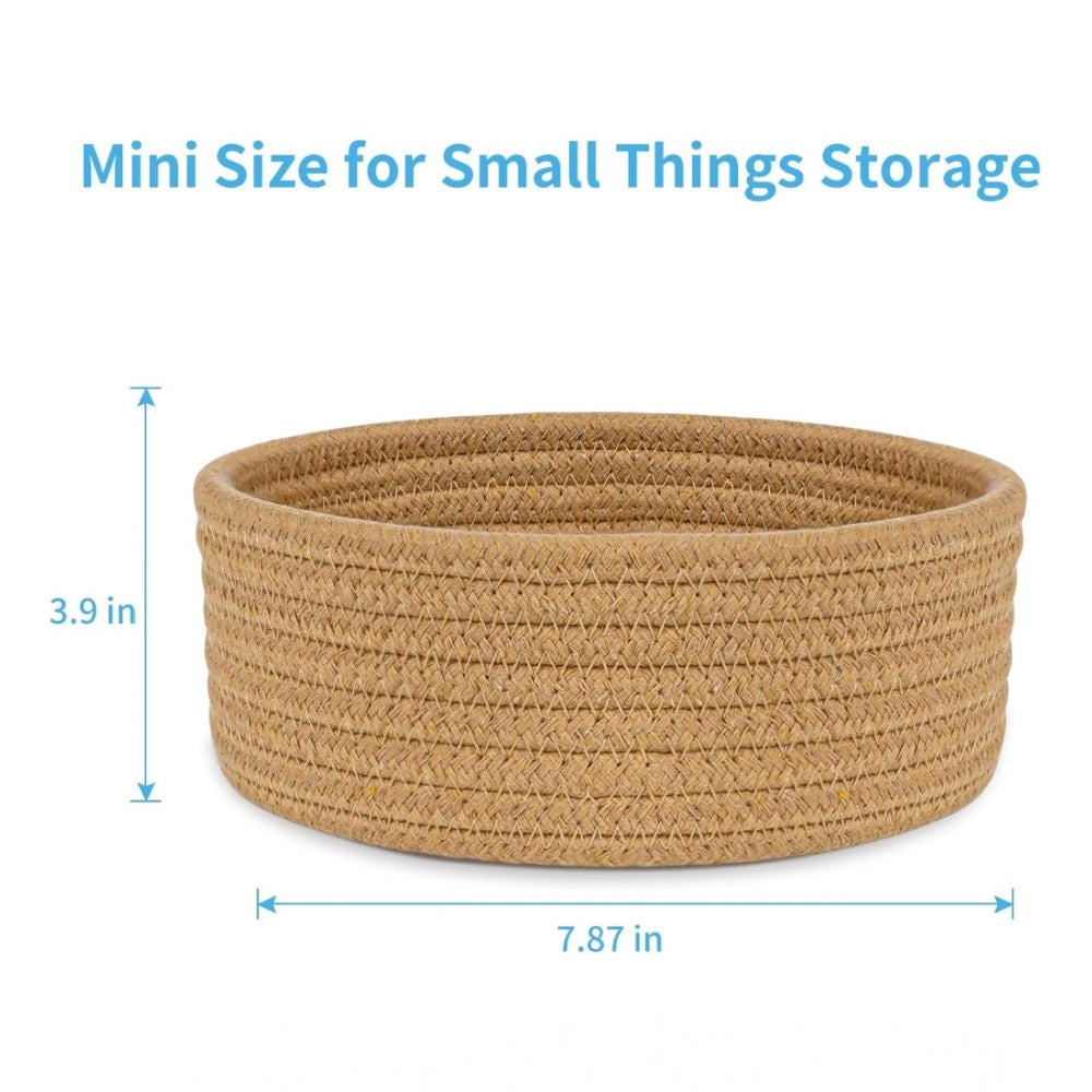 Cotton 8x3 Inch Round 1 Pcs Bedside Organizer With Out Lid (Beige)