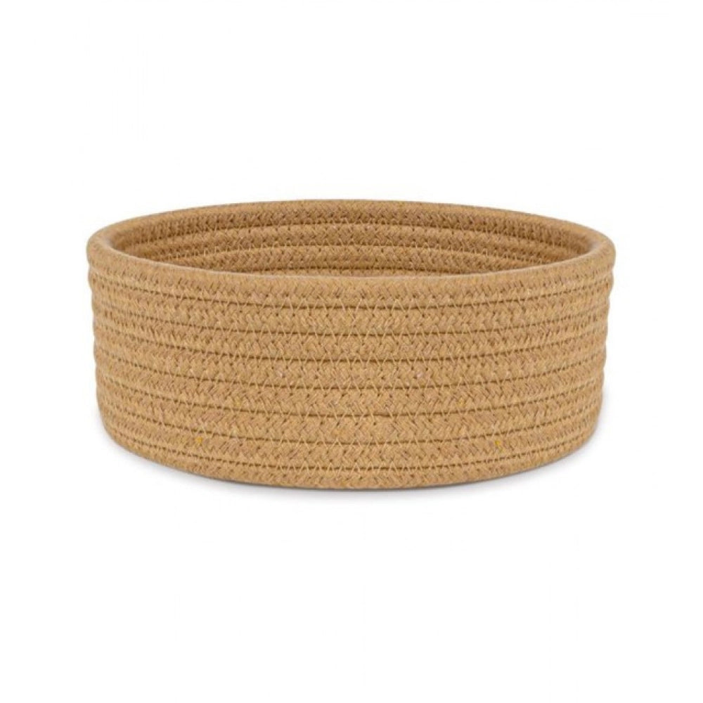 Cotton 8x3 Inch Round 1 Pcs Bedside Organizer With Out Lid (Beige)