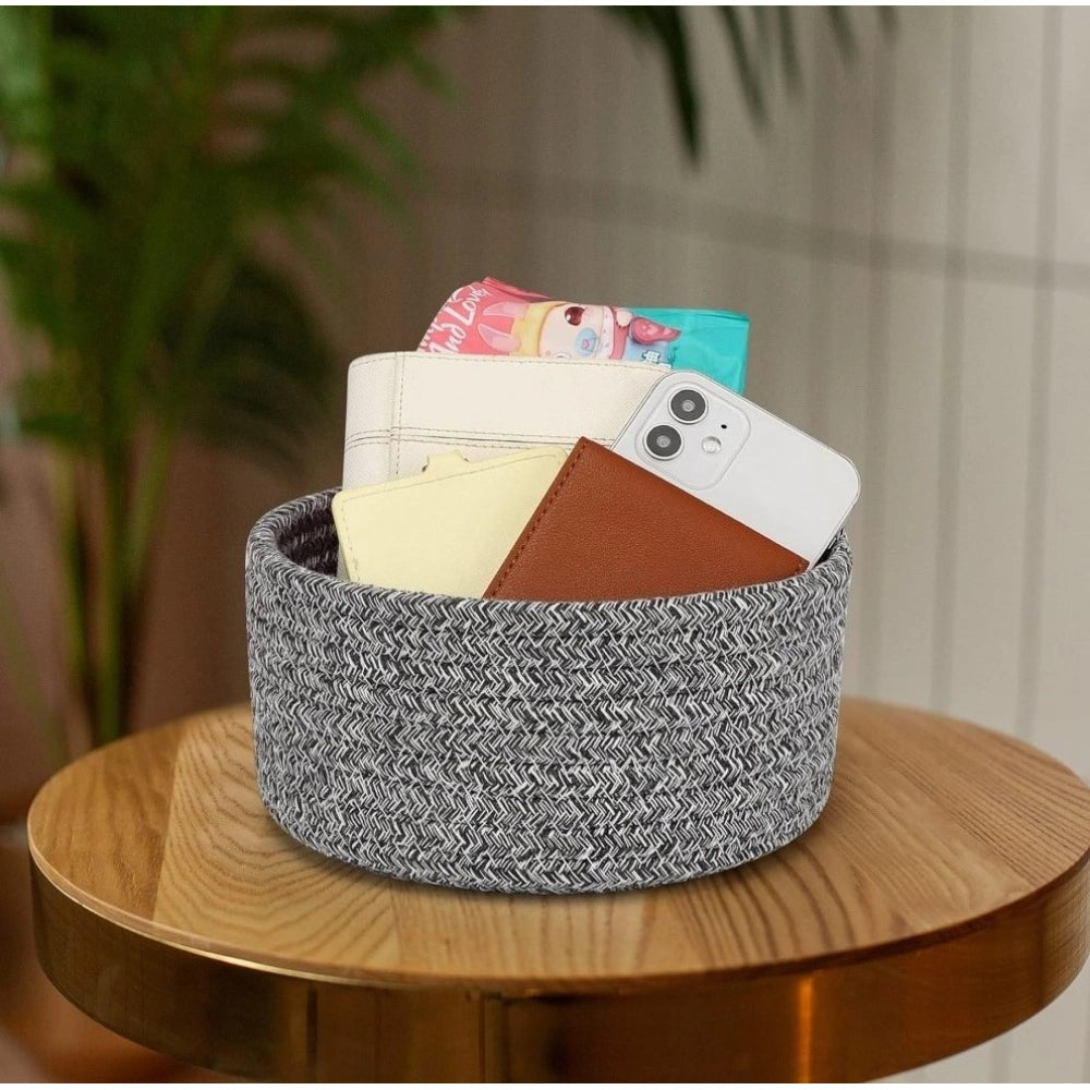 Cotton 8x3 Inch Kidi Round 1 Pcs Bedside Organizer With Out Lid (Black)