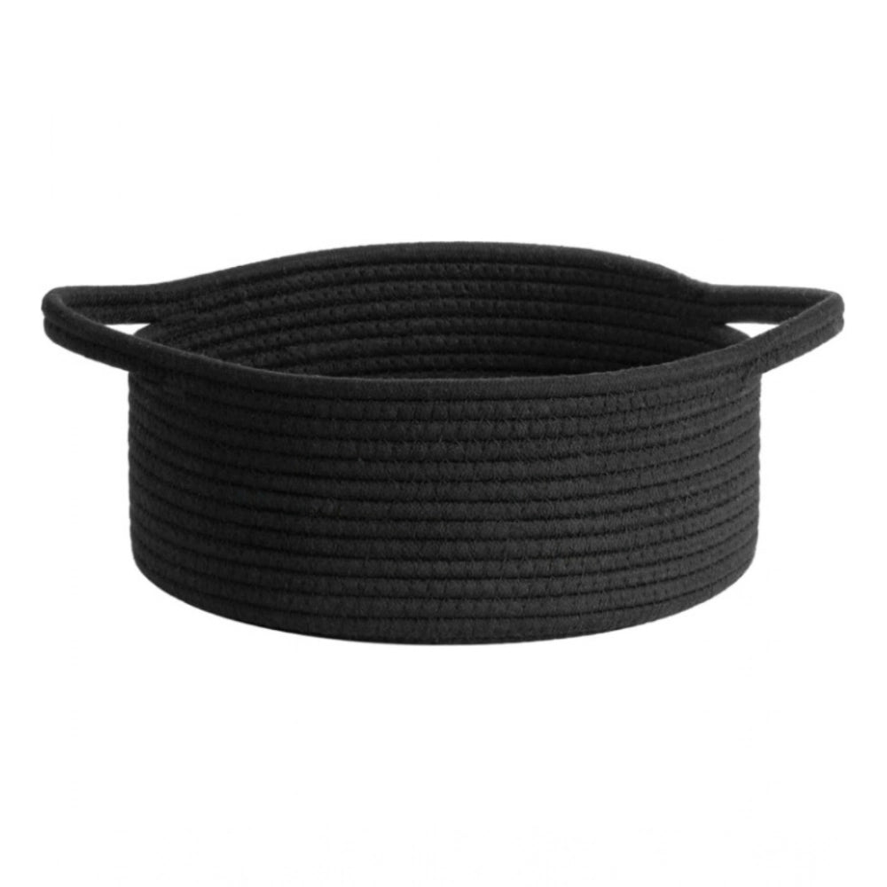 Cotton 8x3 Inch Round Bedside Organizer With Out Lid (Black)