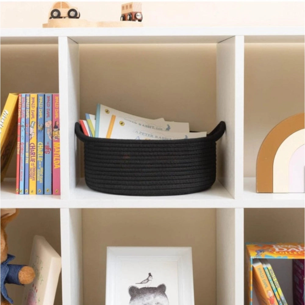 Cotton 8x3 Inch Round Bedside Organizer With Out Lid (Black)