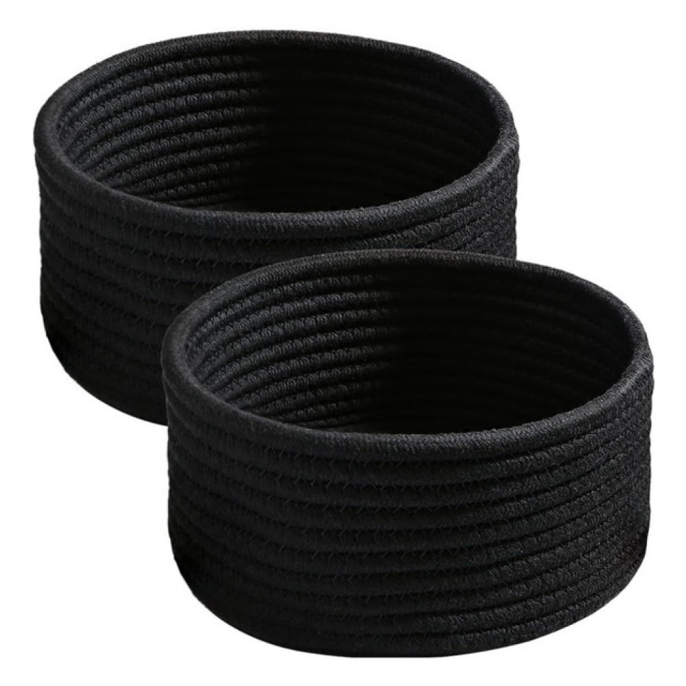 Cotton 8x3 Inch Round 3 Set Bedside Organizer With Out Lid (Black)