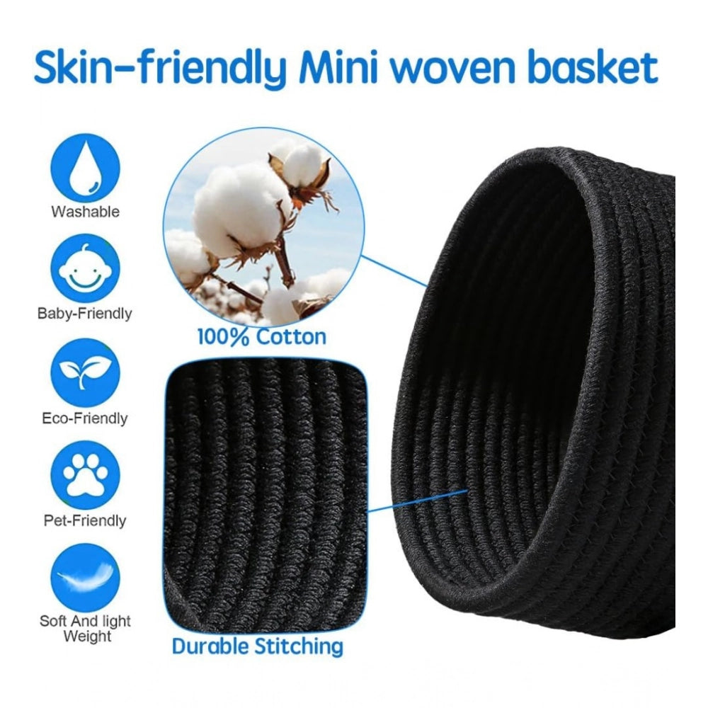 Cotton 8x3 Inch Round 3 Set Bedside Organizer With Out Lid (Black)