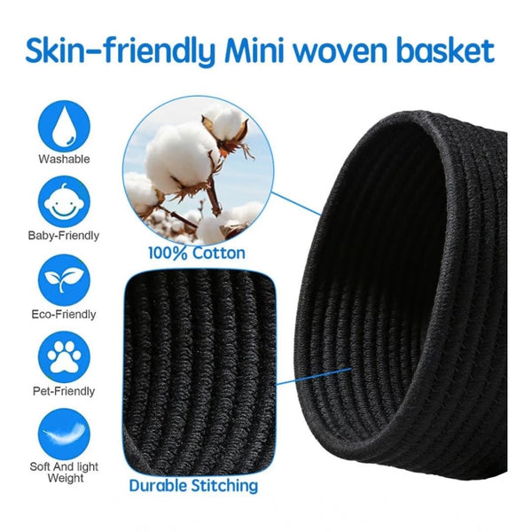 Cotton 8x3 Inch Round 3 Set Bedside Organizer With Out Lid (Black)