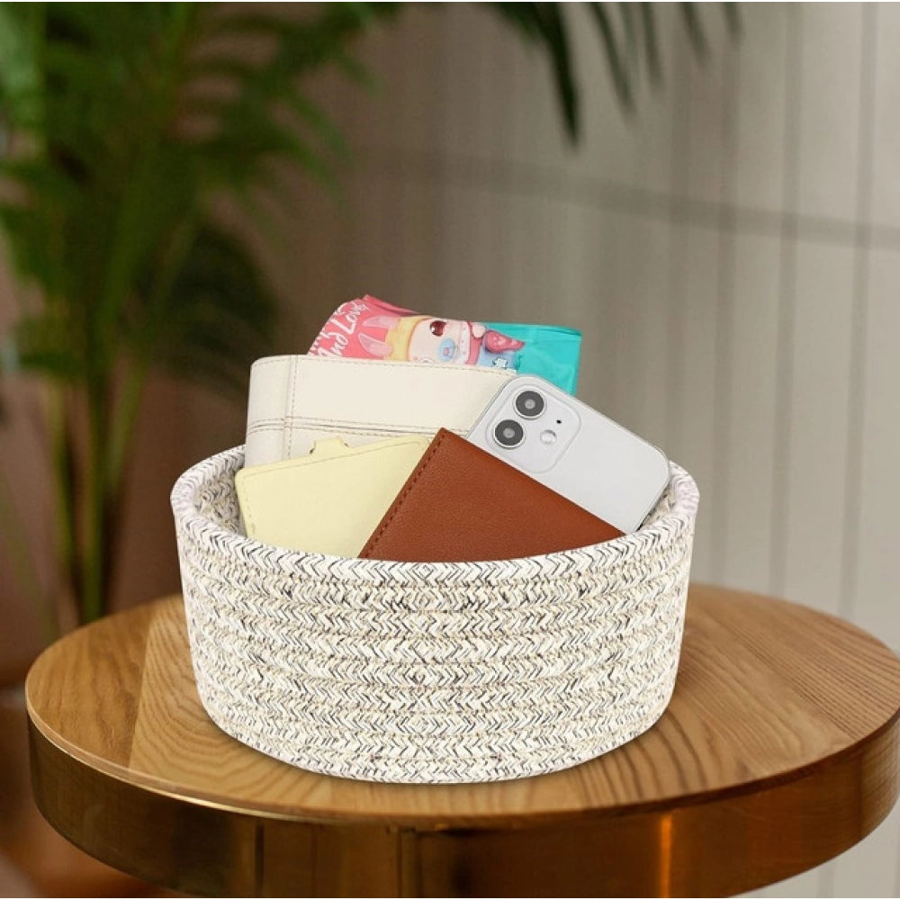 Cotton 8x3 Inch Kidi Round 1 Pcs Bedside Organizer With Out Lid (Brown)
