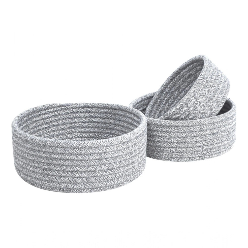 Cotton 8x3 Inch Kidi Round 3 Set Bedside Organizer With Out Lid (Gray)