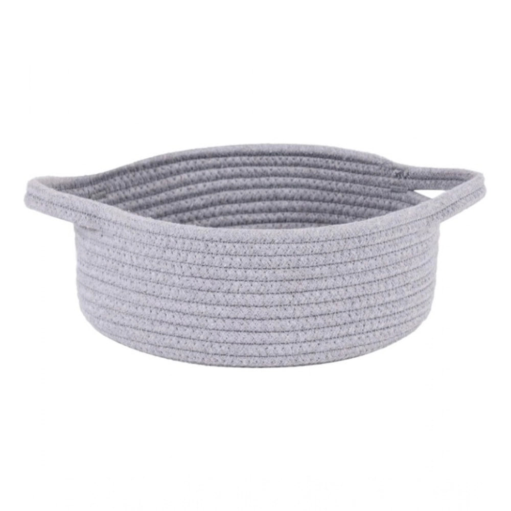 Cotton 8x3 Inch Round Bedside Organizer With Out Lid (Gray)
