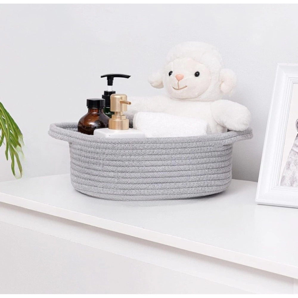 Cotton 8x3 Inch Round Bedside Organizer With Out Lid (Gray)