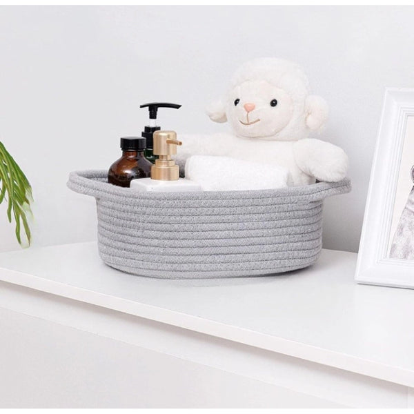 Cotton 8x3 Inch Round Bedside Organizer With Out Lid (Gray)