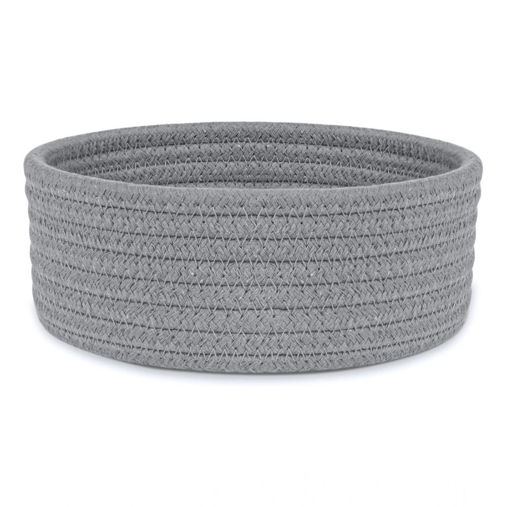 Cotton 8x3 Inch Round 1 Pcs Bedside Organizer With Out Lid (Gray)