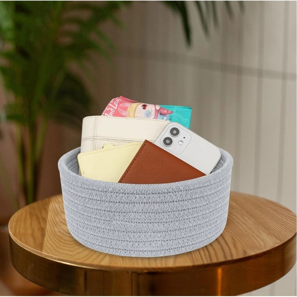 Cotton 8x3 Inch Round 1 Pcs Bedside Organizer With Out Lid (Gray)