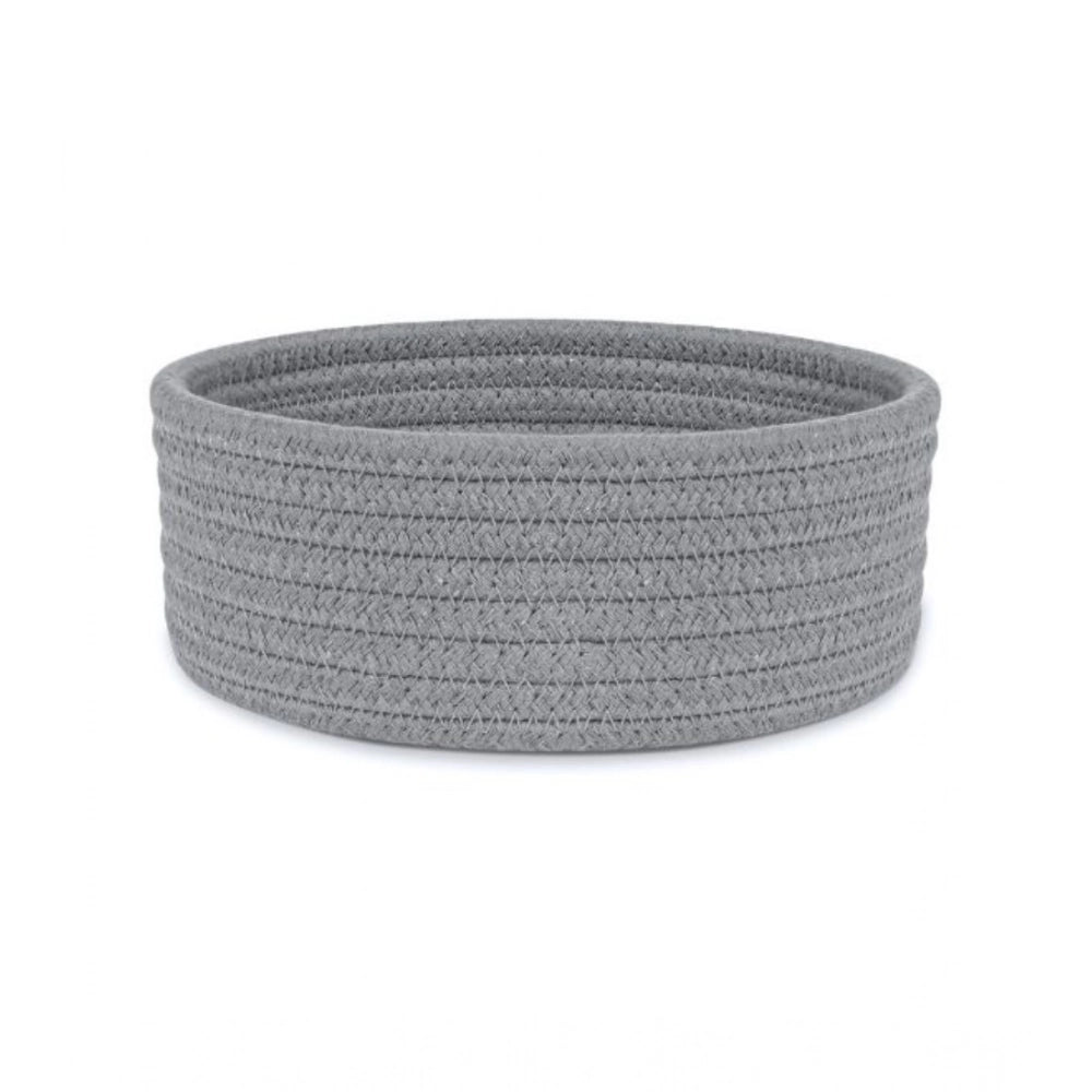 Cotton 8x3 Inch Round 1 Pcs Bedside Organizer With Out Lid (Gray)