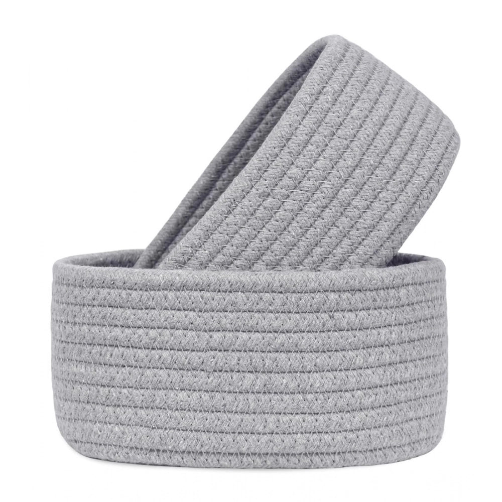 Cotton 8x3 Inch Round 2 Set Bedside Organizer With Out Lid (Gray)