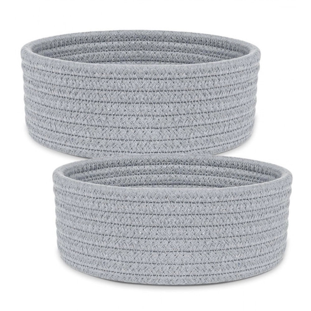 Cotton 8x3 Inch Round 2 Set Bedside Organizer With Out Lid (Gray)