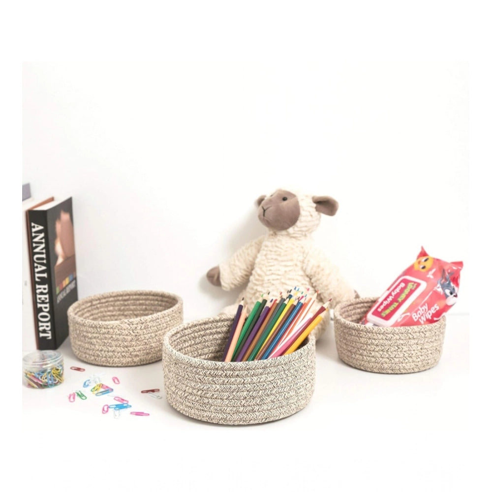 Cotton 8x3 Inch Kidi Round 3 Set Bedside Organizer With Out Lid (Kidi)
