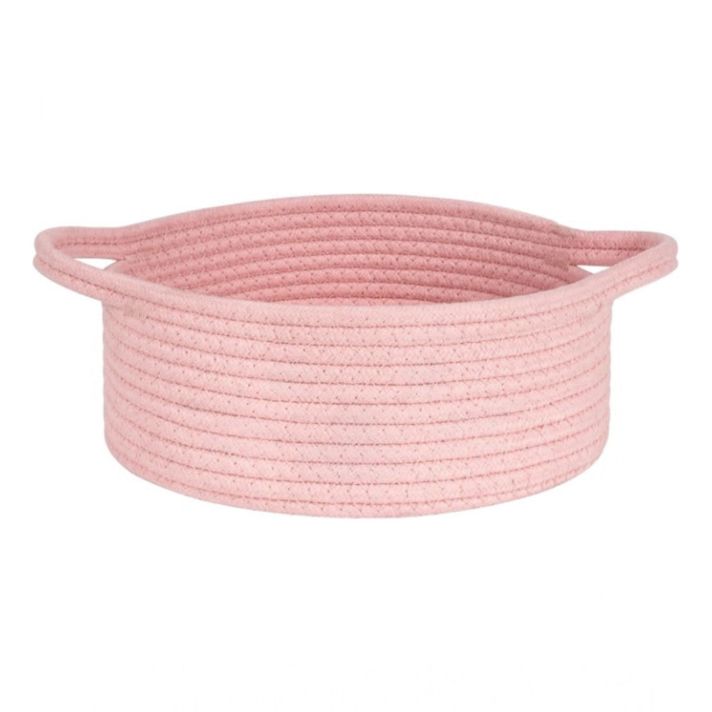 Cotton 8x3 Inch Round Bedside Organizer With Out Lid (Pink)