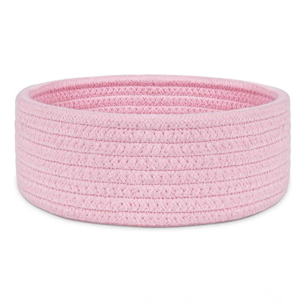 Cotton 8x3 Inch Round 1 Pcs Bedside Organizer With Out Lid (Pink)
