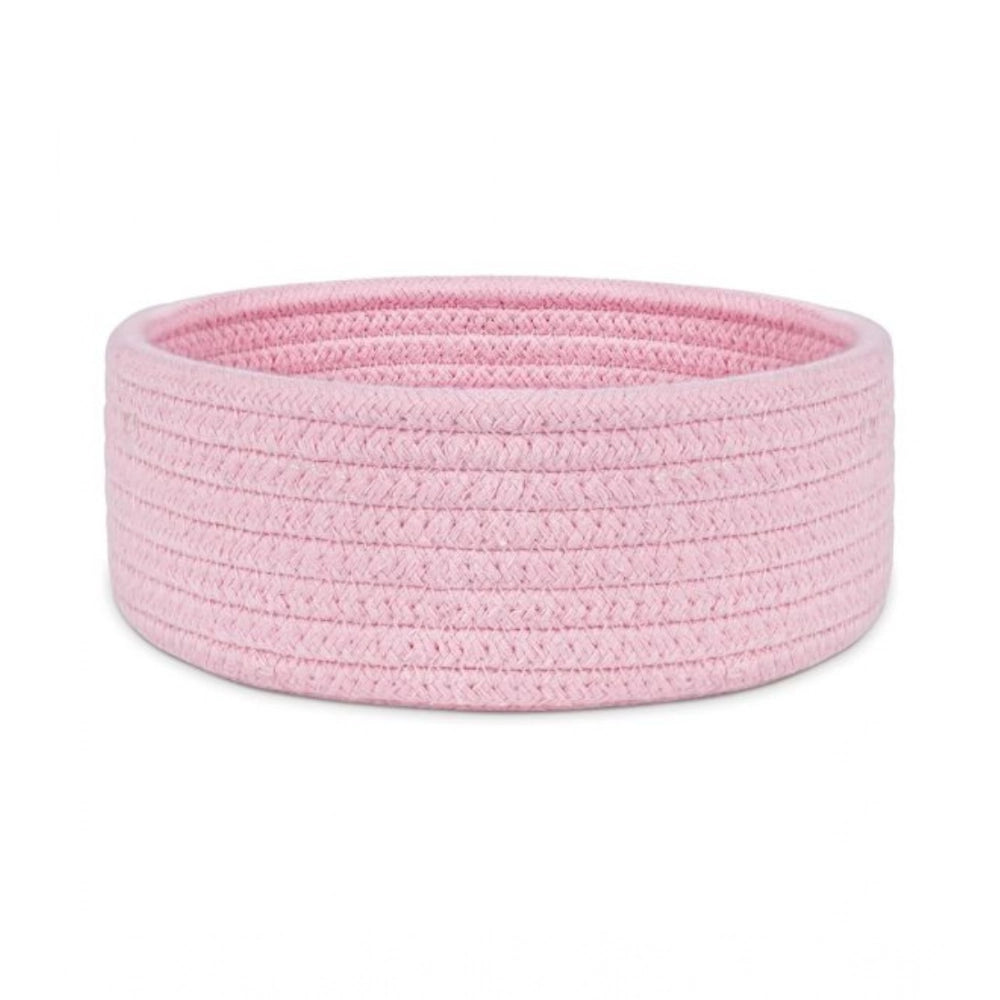 Cotton 8x3 Inch Round 1 Pcs Bedside Organizer With Out Lid (Pink)
