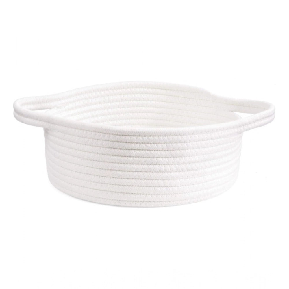 Cotton 8x3 Inch Round Bedside Organizer With Out Lid (White)