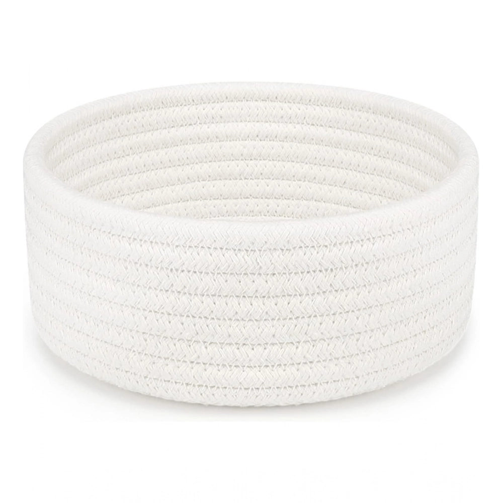 Cotton 8x3 Inch Round 1 Pcs Bedside Organizer With Out Lid (White)