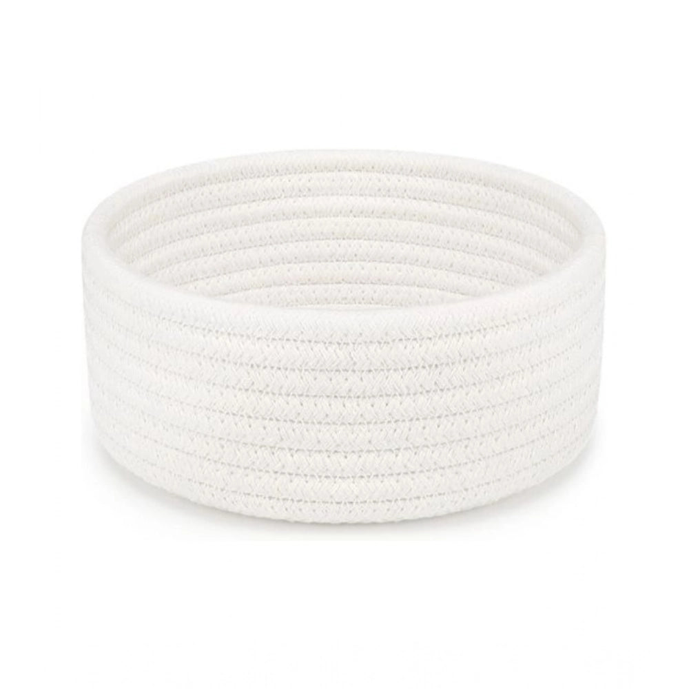 Cotton 8x3 Inch Round 1 Pcs Bedside Organizer With Out Lid (White)
