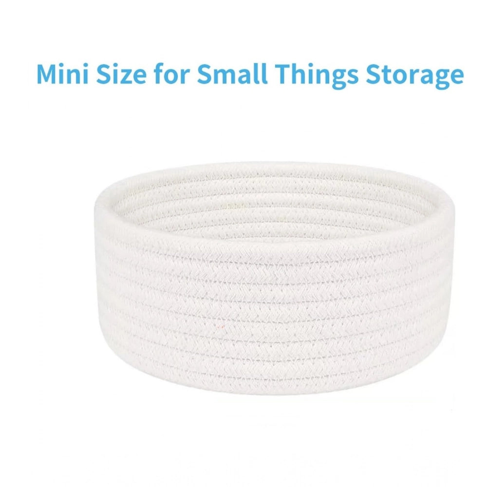 Cotton 8x3 Inch Round 1 Pcs Bedside Organizer With Out Lid (White)