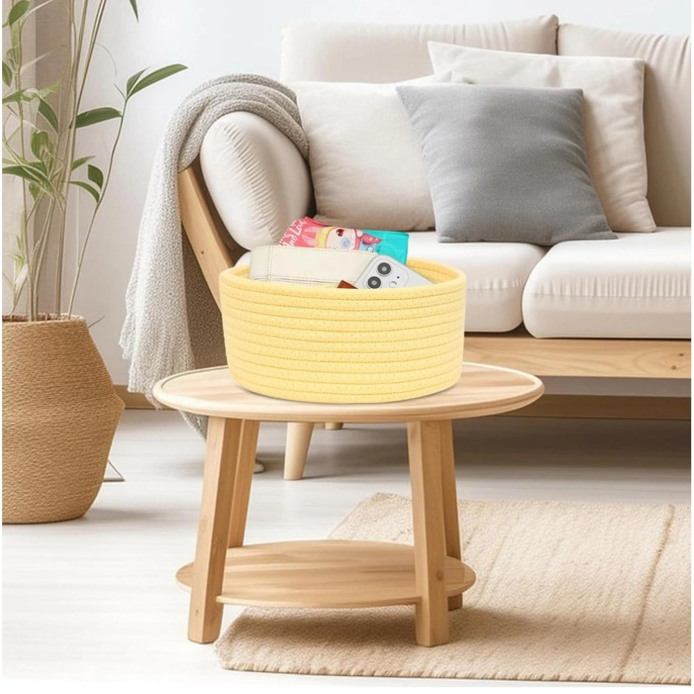 Cotton 8x3 Inch Round 1 Pcs Bedside Organizer With Out Lid (Yellow)